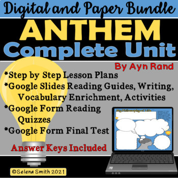 Preview of Anthem by Ayn Rand Complete Unit - Digital and Paper Bundle
