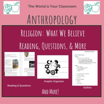 Preview of Anthropology Unit Religion What We Believe: Reading, Questions, Vocab, Quiz