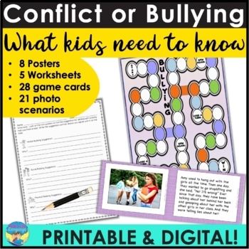 Preview of Social Skills Anti-Bullying Activities  Conflict or Bullying Posters Worksheets