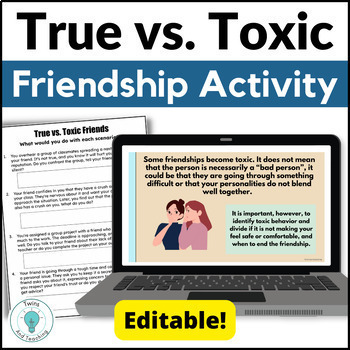 Preview of Anti-Bullying Activity for Middle School - True vs. Toxic Friendships