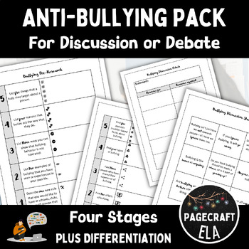 Preview of Anti Bullying ELA Discussion Worksheets with Guided Preparation and Prompts