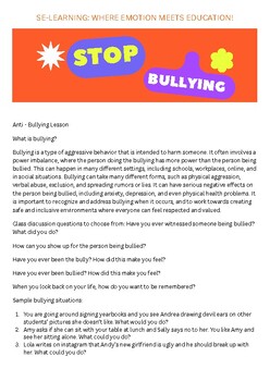 Preview of Anti Bullying Education SEL Digital Resource