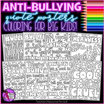 Preview of Anti-Bullying Inspirational Quote Coloring Pages and Posters