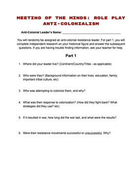 Preview of Anti-Colonial Meet and Greet (With One-Pager Readings for Each Leader!)