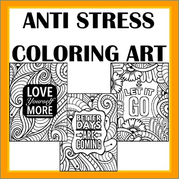 Preview of Anti Stress Motivating Word Art Coloring with Uplifting Sayings -6 Pages