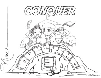 Preview of Anti bullying Conquer It Social Emotional Anxiety Coloring Page CBT October