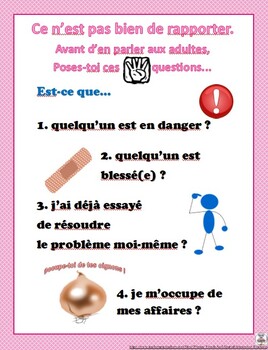 Preview of Anti-tattletale poster in French // Plus de rapportage ! Affiche éducative