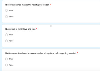 Preview of Anticipation Guide: Drama- Romeo and Juliet- Google Form (EDITABLE)
