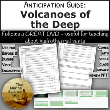 Preview of Anticipation Guide - Volcanoes of the Deep w/summary Q's & whole class PPT Key
