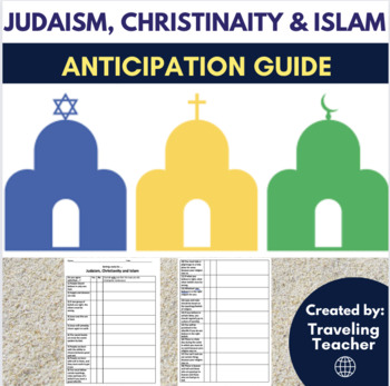 Preview of Anticipation Guide for Judaism, Christianity & Islam: Printable Worksheets