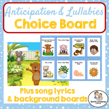 Preview of Anticipation & Lullaby Songs Choice Board - Lyrics & Picture Boards