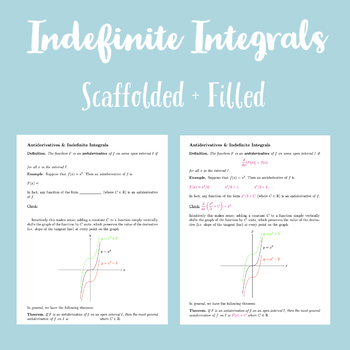 Preview of Antiderivatives & Indefinite Integrals Lesson Notes (Scaffolded & Filled)