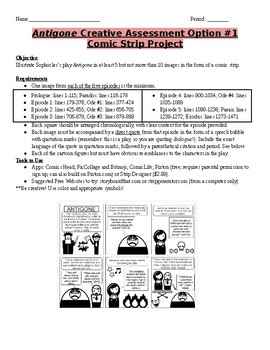 Preview of Antigone- Comic Strip and Digital Story Project Guidelines and Grading Rubrics