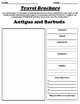 Preview of Antigua and Barbuda UDL Country Brochure Worksheet, Webquest and Summary