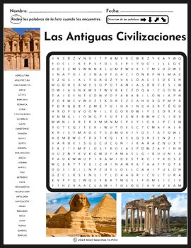 Antiguas Civilizaciones Sopa de Letras – Ancient Civilizations in Spanish