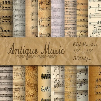 Preview of Antique Music Digital Paper Pack - 16 Different Papers - 12inx12in