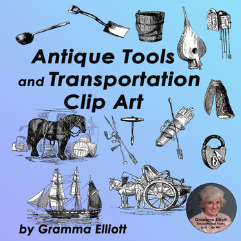 Preview of Antique Transportation and Tools Clip Art - Vintage Style