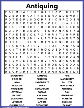 Antiquing Word Search by Jennifer Olson Educational Resources | TPT