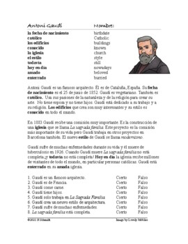 Preview of Antoni Gaudí  Biography in Easy Spanish (Present Tense Only)