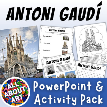Preview of Antoni Gaudi PowerPoint and Activities - Coloring Page, Word Search, and more!
