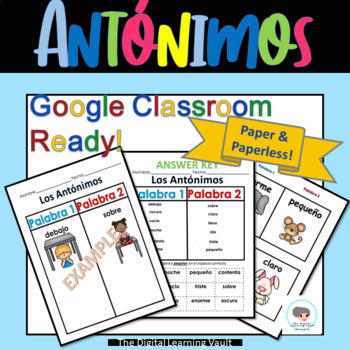 Preview of Spanish Antonyms Paper and Paperless for the google classroom