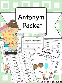 Antonyms Activities by Food for Taught | Teachers Pay Teachers