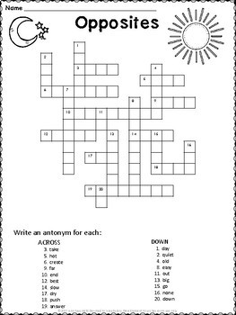 Antonyms Crossword Puzzle Printable