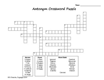 Antonym Crossword Puzzles by Reincke #39 s Education Store TpT