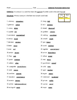 Teaching Opposites/Antonyms: Definition, Worksheet, and Detailed Answer Key