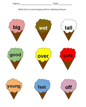 Antonym Ice Cream Scoops by Gilley's Common Core Adaptations | TpT