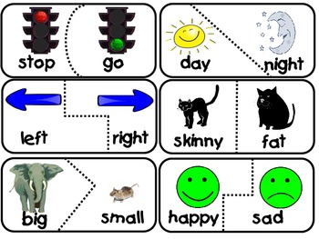 opposite antonyms puzzle clipart antonym match synonyms synonym opposites words preschool kindergarten matches activities word puzzles learning games worksheets language
