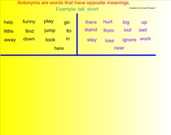 Preview of Antonym Skill Drill - Hands On Smart Board Activity