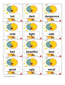 Preview of Antonym Sorting Cards - 30 Pairs - Sun / Moon Cards - Any Curriculum