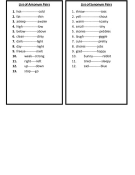 Antonyms & Synonyms - ReadingMadeEZ.com