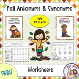 Antonym and Synonym Worksheets Fall Freebie