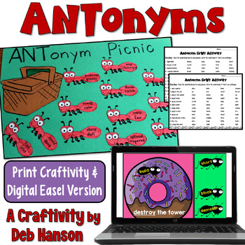 Preview of Antonyms Worksheets and Craftivity for 2nd and 3rd Grade: Print and Digital
