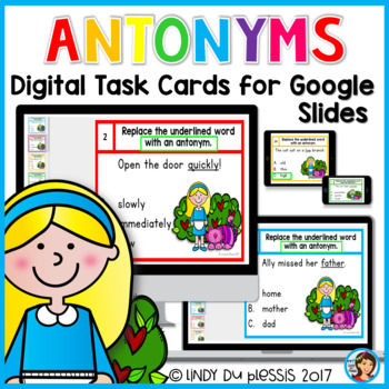 Preview of Antonyms Digital Task Cards for Google Slides Distance Learning Activities