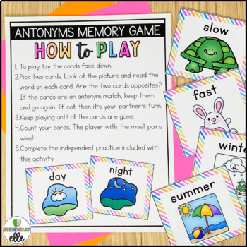 Antonym Pairs Memory Match {Language Arts Mini-Center} by Elementary Elle