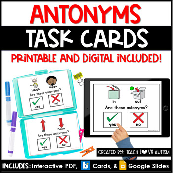 Preview of Antonyms | Grammar | Reading Printable Task Cards | Boom Cards