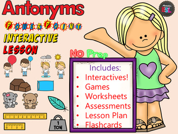 Preview of Antonyms -- NO PREP ESL Interactive Power Point Lesson + Worksheets + Games!