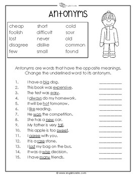 antonyms opposites worksheets by english unite resources tpt