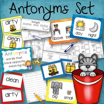 Antonyms Set Book to Create, Posters, Matching Cards by CampingTeacher