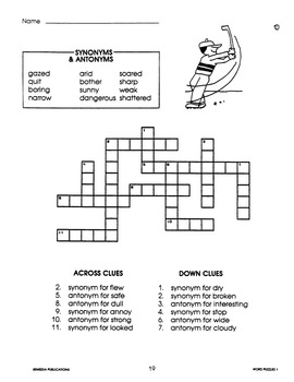 Synonym crosswords for grade 1 worksheets