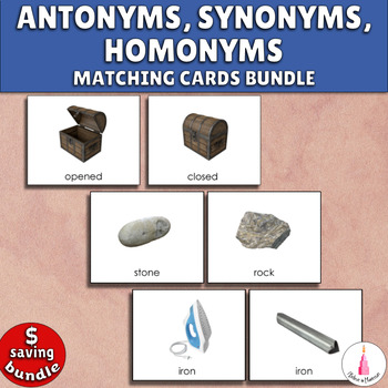 Preview of Antonyms, Synonyms, Homonyms Matching Activities Bundle Montessori