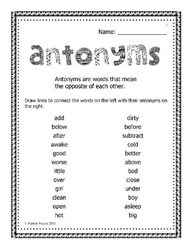 Antonyms, Synonyms and Homonyms Worksheets by Patricia Watson | TpT