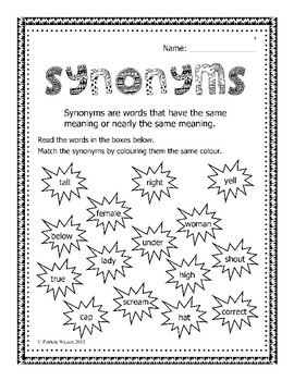 Antonyms, Synonyms and Homonyms Worksheets by Patricia Watson | TpT