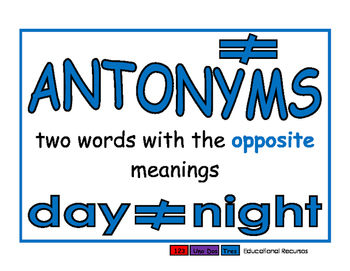 Antonyms Synonyms Blue By 123unodos Tres Educational Recursos Tpt