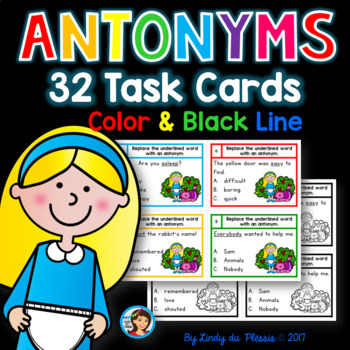 Preview of Antonyms Task Cards for 1st, 2nd, and 3rd grade