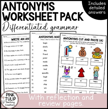 Preview of Antonyms Worksheet Pack - No Prep Printables with Answers