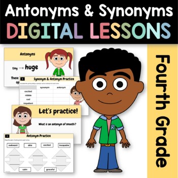 Preview of Antonyms and Synonyms 4th Grade Interactive Google Slides | Grammar Practice
